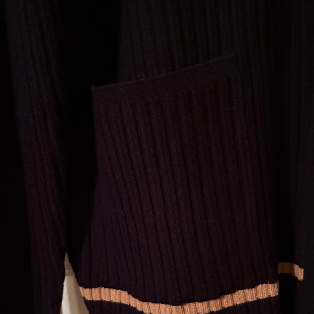 LOFT Black Cardigan with Tan Trim - Picture 6 of 8